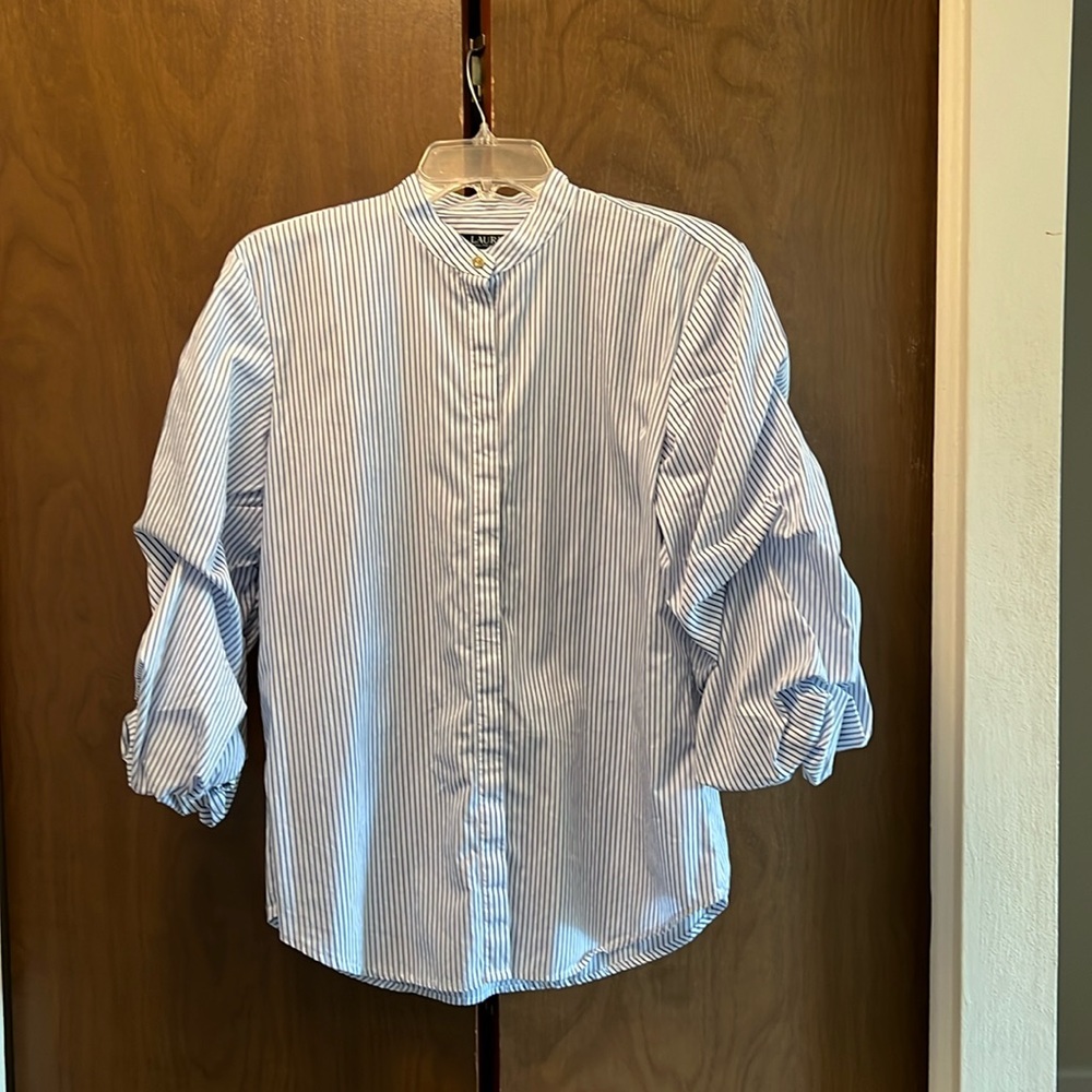 Blue and white blouse